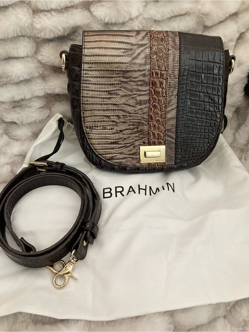 Brahmin Multi-Tone Croc-Embossed Leather Crossbody Bag-Sonny Mini